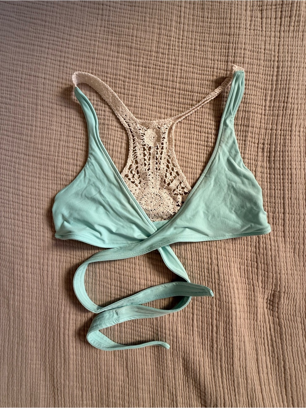 l*space Mint Green Wrap Crochet-Back Bikini Top